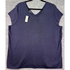 Talbots Woman 2X Navy Lightweight V-Neck Short Sleeve Sweater Top NWT Soft Knit